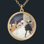 Vintage Twelve Dancing Princesses by Kay Nielsen Gold Plated Necklace<br><div class="desc">Vintage illustration fairy tales image from the story The Twelve Dancing Princesses by Kay Rasmus Nielsen from the story book In Powder and Crinoline, 1913. A beautiful love and romance prince and princess fantasy ballroom dance scene with royalty, rich people dressed in elegant and fancy clothes having a party. Women...</div>
