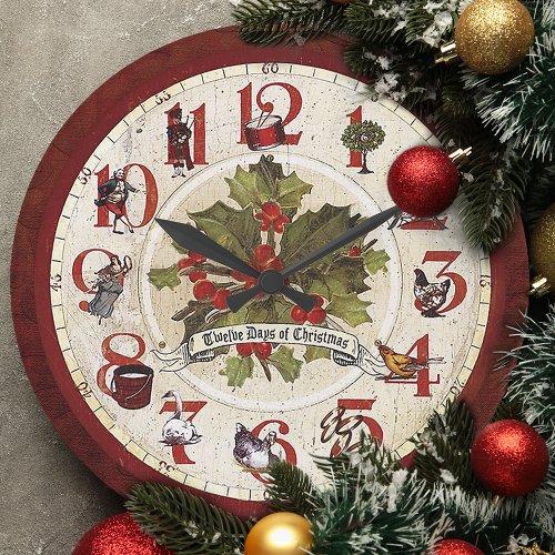 Vintage Twelve Days of Christmas Large Clock