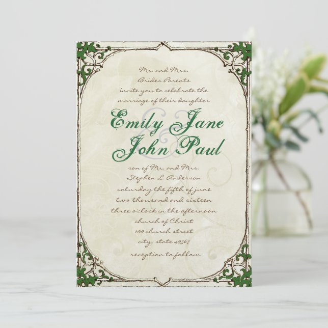 Vintage Twig Ivy Frame Wedding Invitation (Standing Front)
