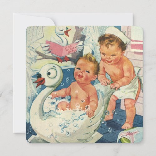 Vintage Twin Boys Playing Bubble Bath Baby Shower Invitation