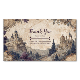 Vintage Twin Castle Panoramic Royal Purple Business Card Magnet