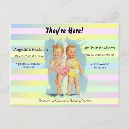 Vintage Twins Birth Announcement Postcard