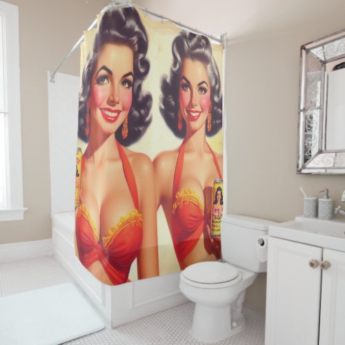 Vintage Twins Pin Up Painting Shower Curtain