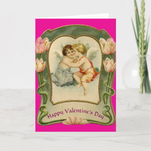 Vintage Two Angels Valentine Day Holiday Card