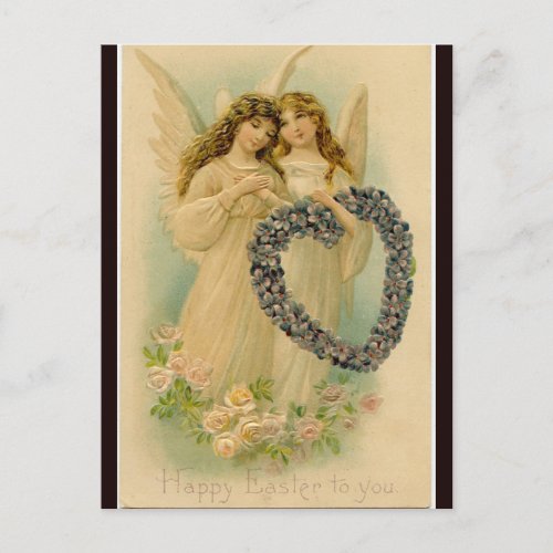 Vintage Two Angels With Heart Wrath Easter Postcard