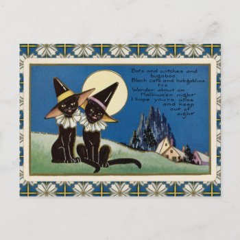 Vintage Two Black Cats Halloween Postcard by Kinder_Kleider at Zazzle
