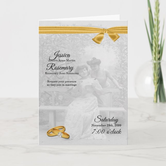 Vintage Two Brides Gay Wedding Invitation (Front)