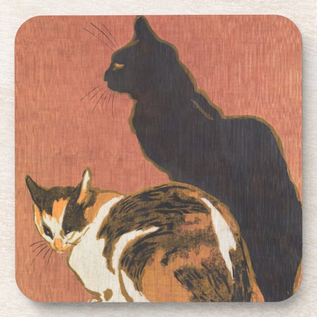 Vintage Two Cats Painting Steinlen Beverage Coaster (Front)