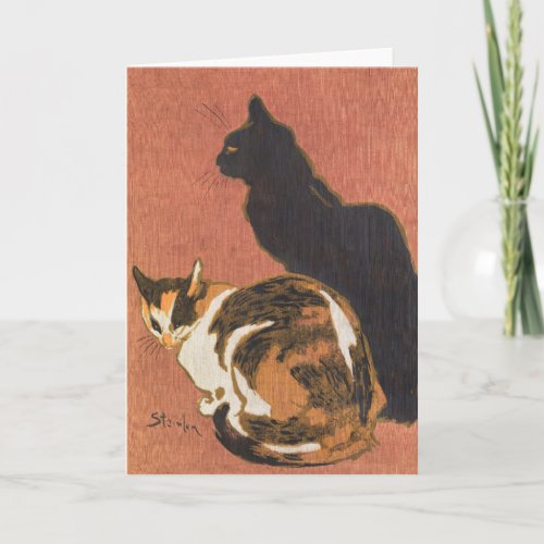 Vintage Two Cats Painting Steinlen Card