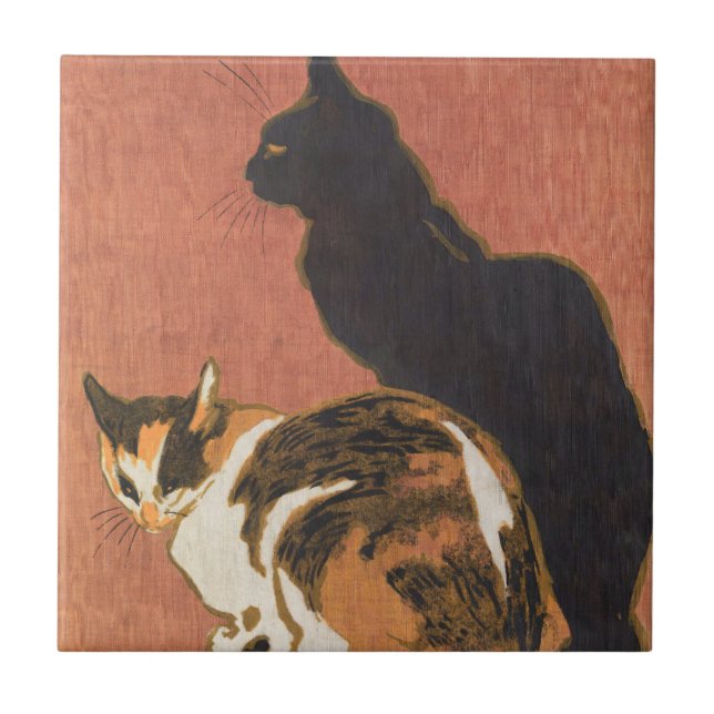 Vintage Two Cats Painting Steinlen Ceramic Tile (Front)
