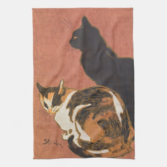 Vintage Two Cats Painting Steinlen Kitchen Towel (Vertical)