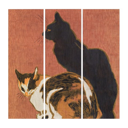 Vintage Two Cats Painting Steinlen Triptych