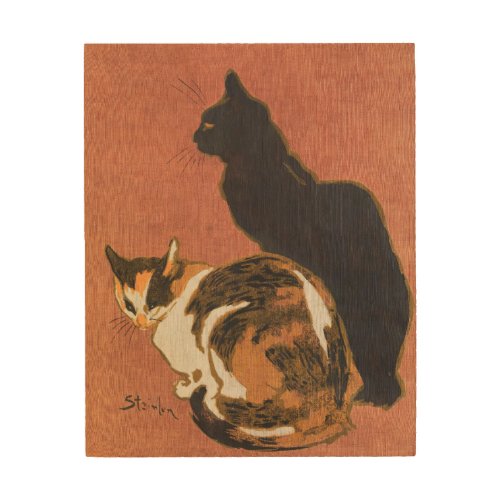 Vintage Two Cats Painting Steinlen Wood Wall Art