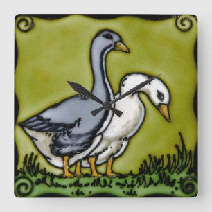 Vintage Two Ducks Square Wall Clock