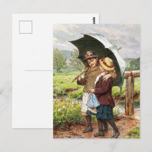 Vintage Two Girls Under an Umbrella Postcard