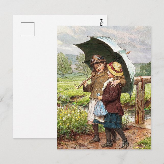 Vintage Two Girls Under an Umbrella    Postcard (Front/Back)