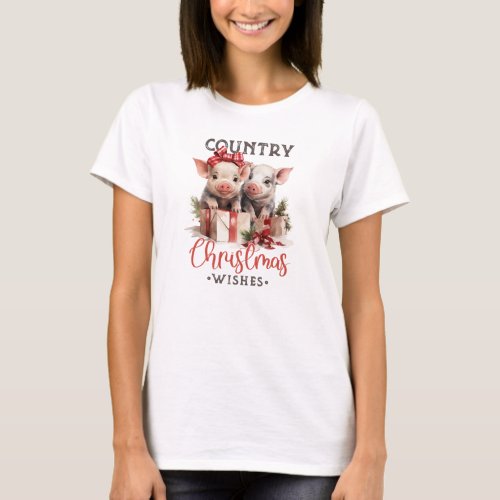 Vintage two pigs country Christmas farm wishes T_Shirt