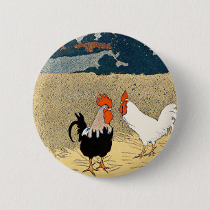Vintage Two roosters in a field by Edward Penfield Button