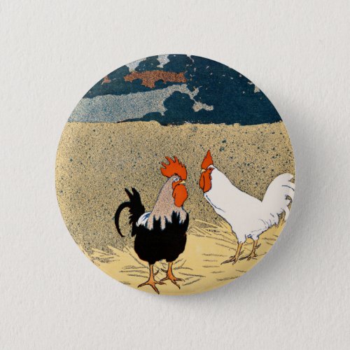 Vintage Two roosters in a field by Edward Penfield Button