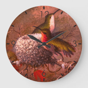 Vintage Two Ruby Throat Hummingbirds & Nest Large Clock