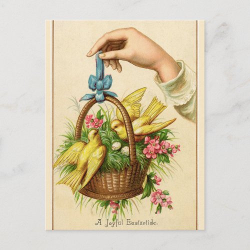 Vintage Two Yellow Birds In an Easter Basket Postcard