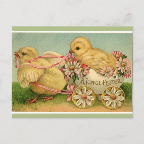 Vintage Two Yellow Chicks and a Joyful Easter Ride Postcard