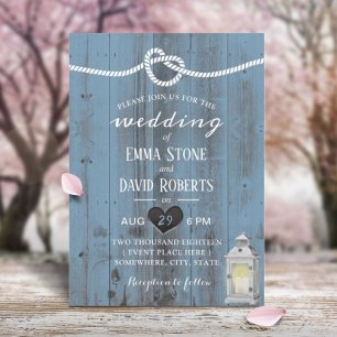 Vintage Tying the Knot Dusty Blue Barn Wedding Invitation