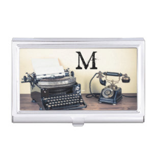 Vintage Type Writer Monogram Business Card Hold Holder