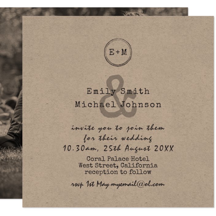 Vintage Typeset Kraft Wedding Invites Add Photo Invitation Zazzle Com