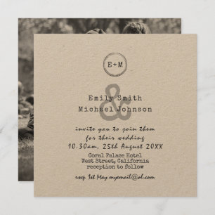 Vintage Typeset Kraft Wedding Invites- ADD PHOTO Invitation