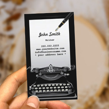 Vintage Typewriter And Pen Writer Business Card by cardfactory at Zazzle