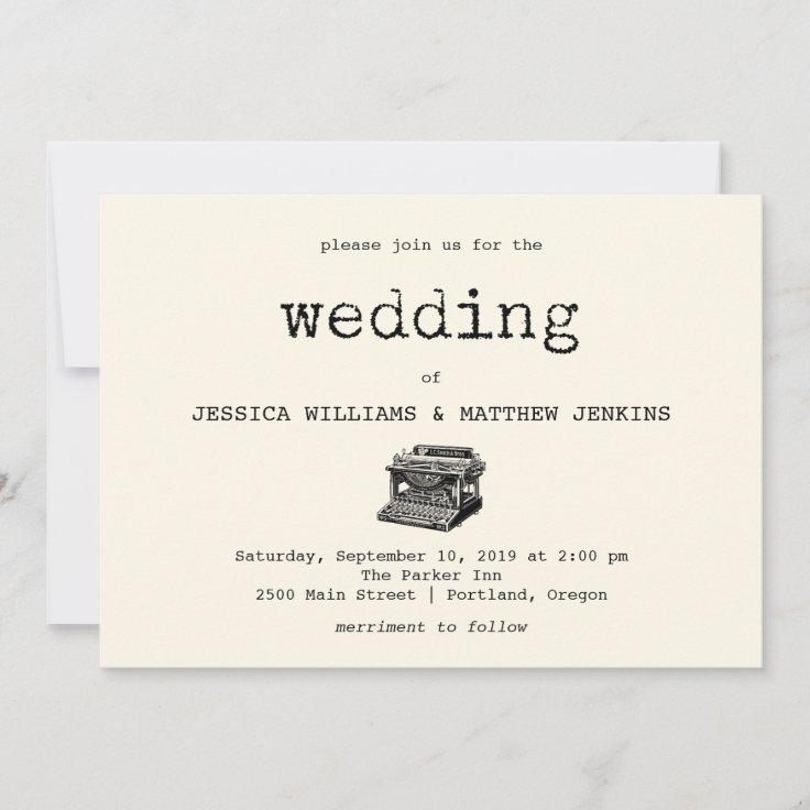 Vintage Typewriter and Text Wedding Invitation Zazzle