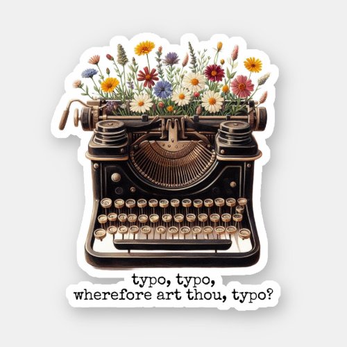 Vintage Typewriter and Wildflowers Sticker