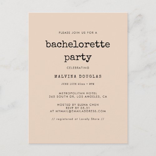 Vintage typewriter Bachelorette Party Invitation Postcard