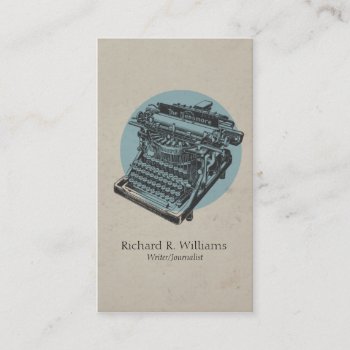 Vintage Typewriter Blue With Circle Business Card by MarceeJean at Zazzle