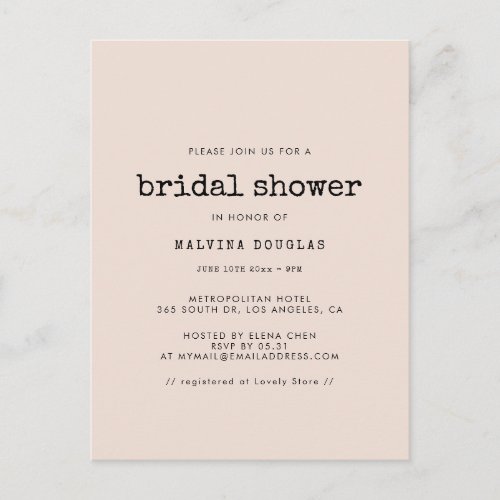 Vintage typewriter Bridal shower Invitation Postcard