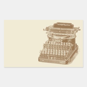 Vintage Typewriter Brown Type Writting Machine Rectangular Sticker by red_dress at Zazzle