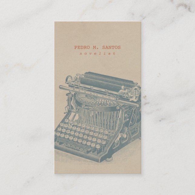 Vintage Typewriter Cool Blue Retro Modern Simple Business Card (Front)
