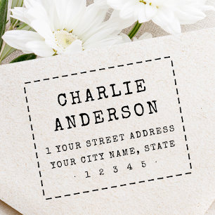 Vintage typewriter dashed border return address rubber stamp