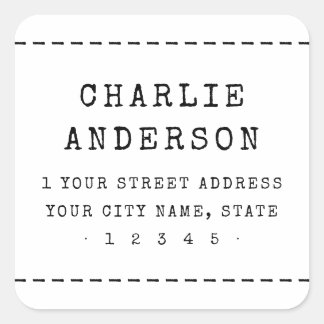 Vintage typewriter dashed border return address square sticker