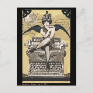 Vintage Typewriter Fairy Postcard