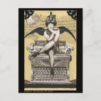 Vintage Typewriter Fairy Postcard