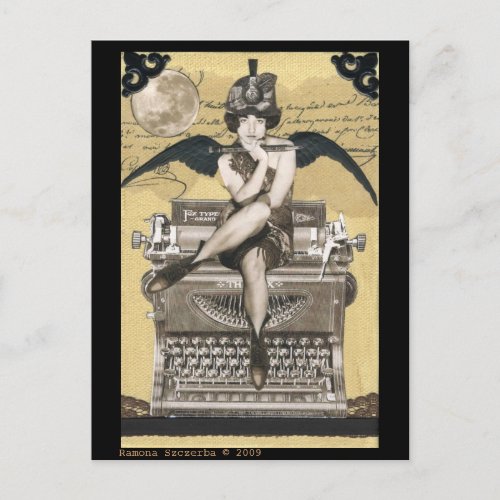Vintage Typewriter Fairy Postcard
