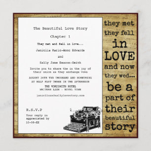 Vintage Typewriter Lesbian Wedding Invitation