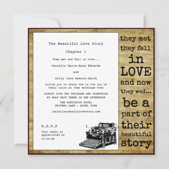 Vintage Typewriter Lesbian Wedding Invitation