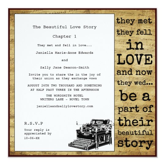 Vintage Typewriter Lesbian Wedding Invitation Zazzle Com