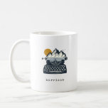 Vintage Typewriter Mountain Landscape Name  Coffee Mug<br><div class="desc">This fun mug features a quirky illustration of a vintage old-fashioned typewriter with a mountain sunset landscape. Personalize it with your name. Great gift idea!</div>