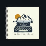 Vintage Typewriter Mountain Landscape Name Notebook<br><div class="desc">This cool notebook print features a quirky illustration of a vintage old-fashioned typewriter with a mountain sunset landscape. Personalize it with your name. Great gift idea!</div>
