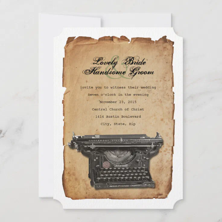 Vintage Typewriter Parchment Wedding Invitation Zazzle