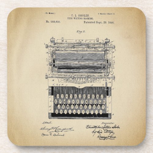 Vintage Typewriter Patent Beverage Coaster